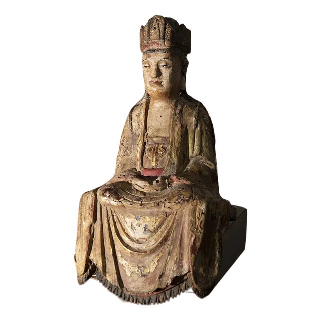 Chinese Artist, Guanyin Bodhisattva, 16th Century, Polychrome Wooden Statue For Sale