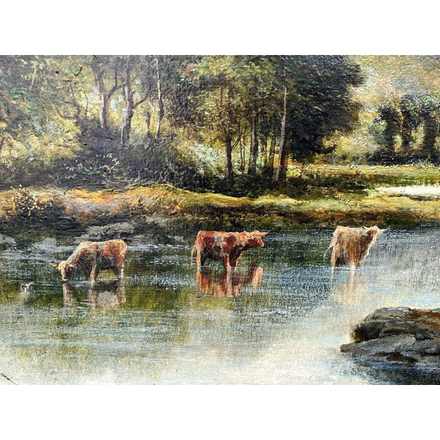 Rustic William Langley, Cattle Scene, 19th Century, Oil on Canvas, Framed For Sale - Image 3 of 12