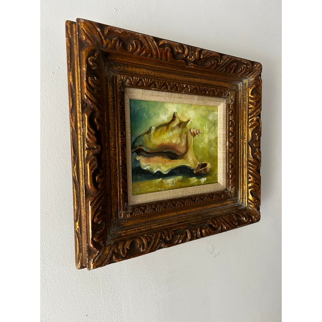 Vintage Still Life Conch Oil Painting in Hand Made Frame For Sale - Image 9 of 11