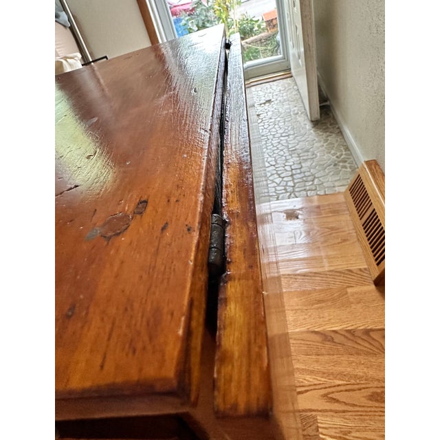 Chestnut Antique English Hand-Constructed Cherry Drop Leaf Side/Work Table With Bobbin Legs For Sale - Image 8 of 15