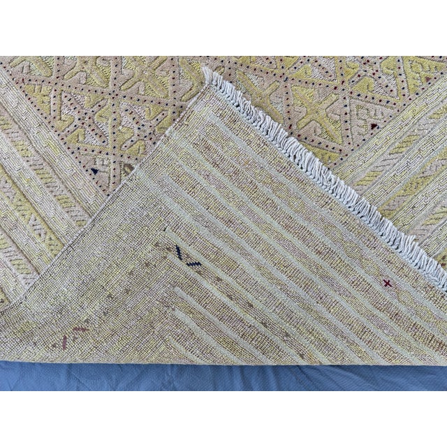 Handmade Mushwani Kilim Rug Muted Gold Wool Hand-Knotted Rug - 6'7" X 9'5" For Sale - Image 11 of 12
