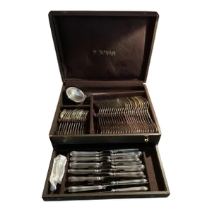 20th Century St. Medard French Silverplate Fiddle Thread Flatware Service- 48 Pieces
