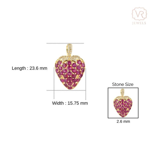 Whimsical Ruby Strawberry Pendant 2.55ct in 14k Yellow Gold With Pave Diamonds For Sale - Image 13 of 16