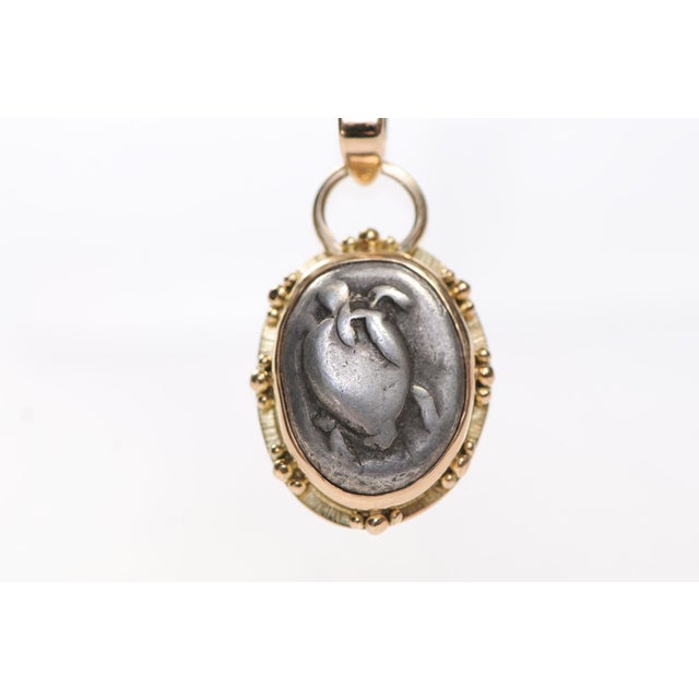 Metal A Greek Stater Silver [Coin] of a Turtle W/ 18k Gold Trim & Orbs For Sale - Image 7 of 12