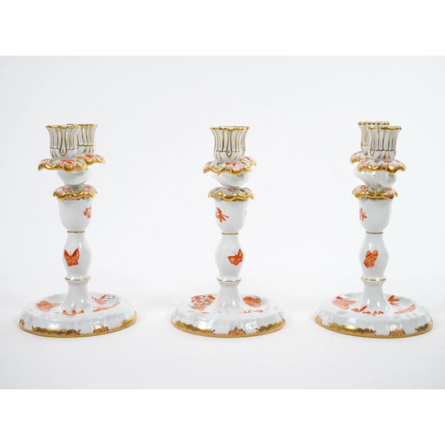 Traditional Herend Porcelain Tableware Two Light Candelabras Set of Three For Sale - Image 3 of 13