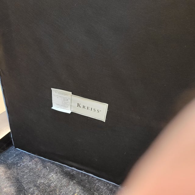 1990s Pair of Kreiss Modern Armchairs With Sleek Open Arms and Blue Upholstered Cushions For Sale In Atlanta - Image 6 of 6