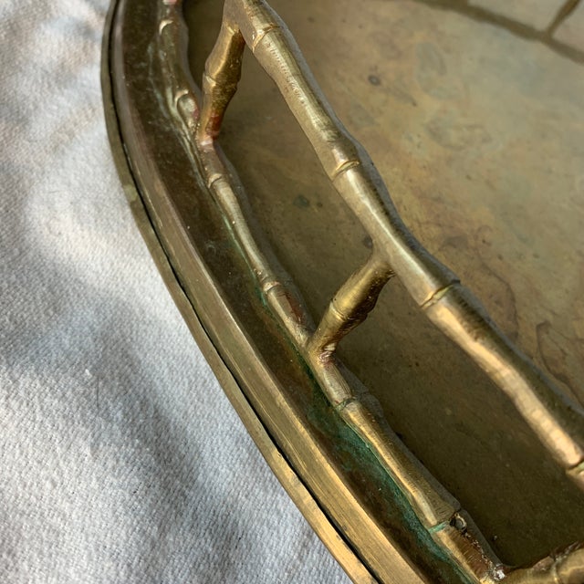 1950s Brass Faux Bamboo Handled Serving Drinks Trays 1950s - Pair For Sale - Image 5 of 8