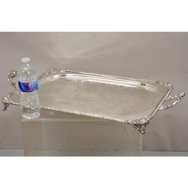 Vintage English Victorian Twin Handle Silver Plated Bar Serving Platter Tray For Sale - Image 10 of 11