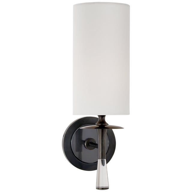 AERIN for Visual Comfort Signature Drunmore Single Sconce in Bronze & Crystal with Linen Shade For Sale