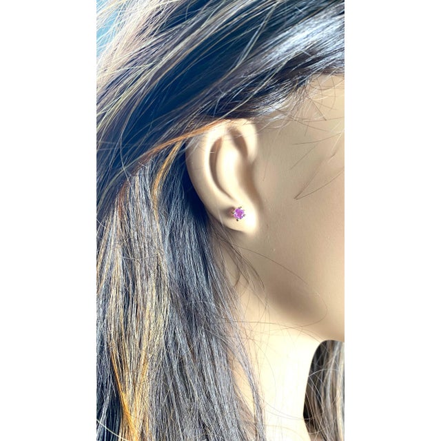 Matched Pair Pink Sapphire 0.65 Carat 0.20 Inch 14 Karat Yellow Gold Stud Earrings - 2 Pieces For Sale - Image 4 of 9