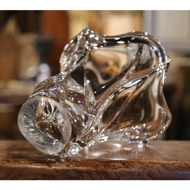 Mid 20th Century Mid-Century French Blown Clear Crystal Vase For Sale - Image 5 of 6