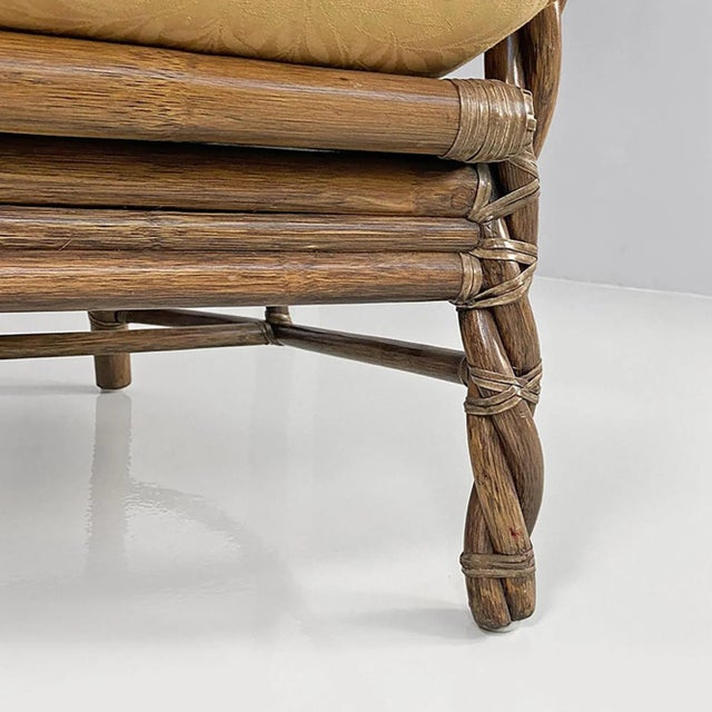 Mid-Century Modern American Rattan and Beige Floreal Fabric Sofa attributed to McGuire, 1970s For Sale - Image 15 of 18