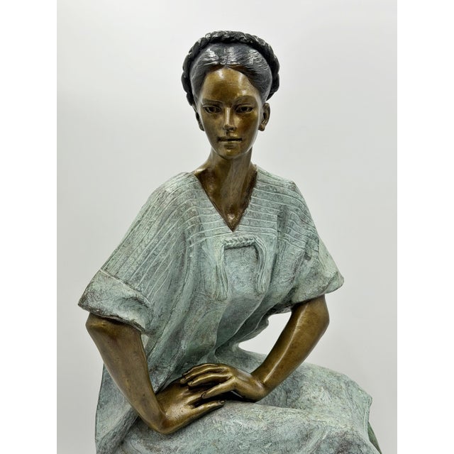 Verdigris Víctor Gutiérrez Monumental Mexican Bronze Seated Woman Sculpture, 1989 For Sale - Image 8 of 18