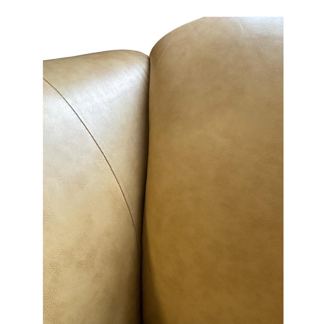 Hand-Carved Cognac Leather Loveseat With Exposed Wood Frame Traditional European Style 71”w For Sale - Image 11 of 12