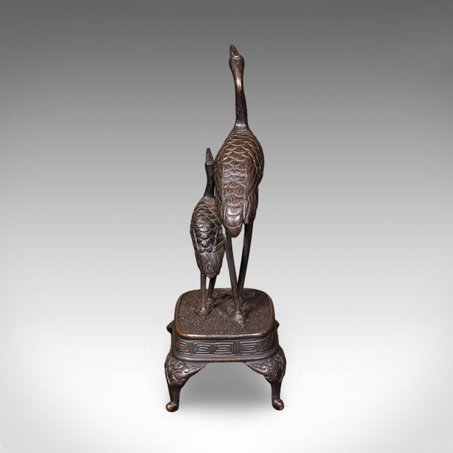 Vintage Okimono Figure, Two Cranes, Japanese, Bronze, Bird Study, Art Deco, 1940 For Sale - Image 4 of 12