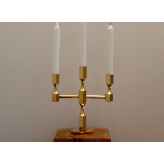 Vintage Swedish Brass 3-Arm Candelabra from Gusum, 1970s For Sale - Image 4 of 8