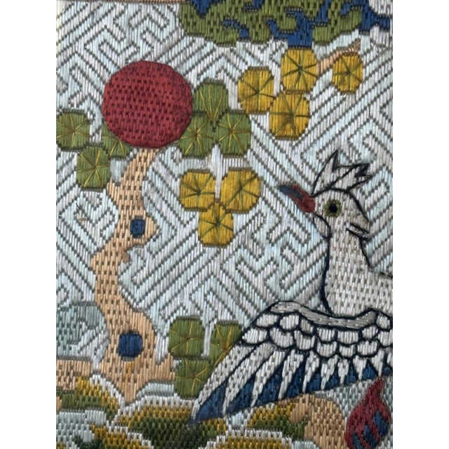 Wood Chinese Qing Dynsty Embroidered Civil Rank Silver Pheasant Badge Robe Set Framed For Sale - Image 7 of 13