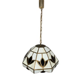 Stained Glass Pendant Lamp with Leaf Motif, 1970s For Sale