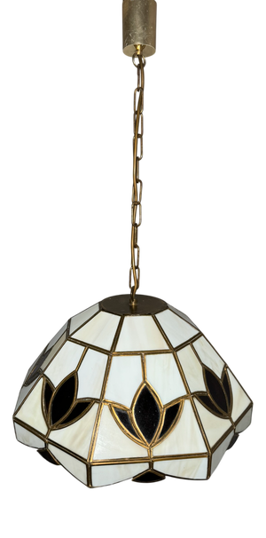 Stained Glass Pendant Lamp with Leaf Motif, 1970s