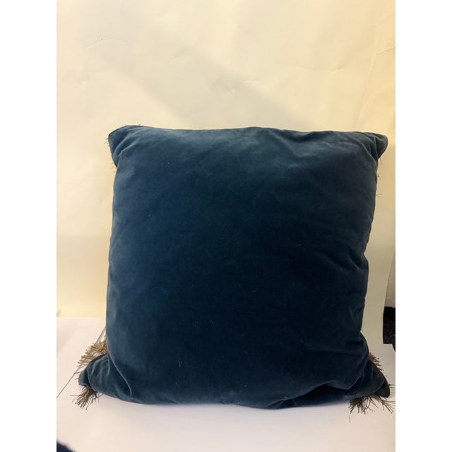 English Antique Early 18th-Century Needlepoint Pillow With Velvet Back & Tassels — 18” X 17” For Sale - Image 3 of 3