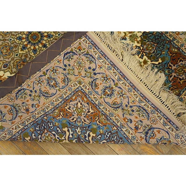 Mid 20th Century 1940s Ivory Medallion Antique Persian Isfahan Silk Rug 3' 8'' X 5' 1'' Handknotted Carpet For Sale - Image 5 of 5