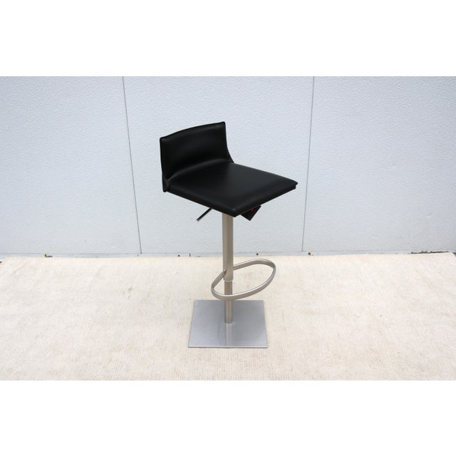 Contemporary Minimalist Black Leather Latina Gp Piston Swivel Stool by Frag, Italy, Circa 2020 For Sale - Image 3 of 18