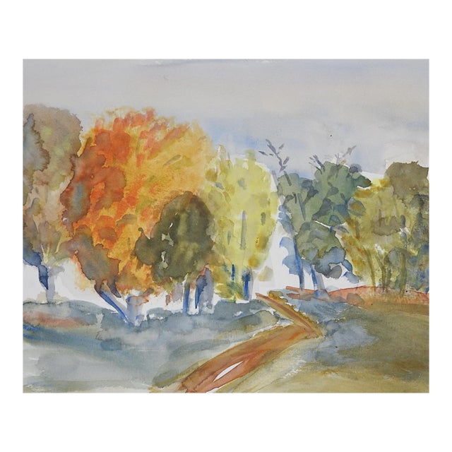Late 20th Century Impressionist Landscape Watercolor Painting For Sale