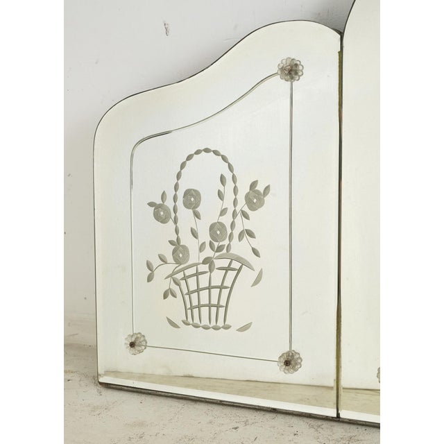 Traditional Vintage Traditional Etched Triptych Wall Mirror For Sale - Image 3 of 8