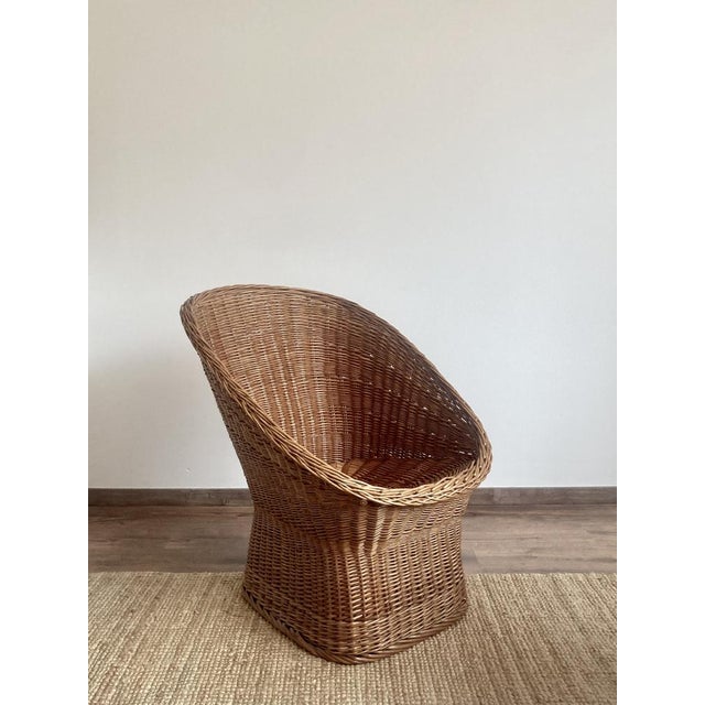 Mid-Century Modern Sculptural French Barrel Wicker Chair in Woven Rattan and Willow, 1960s For Sale - Image 3 of 13