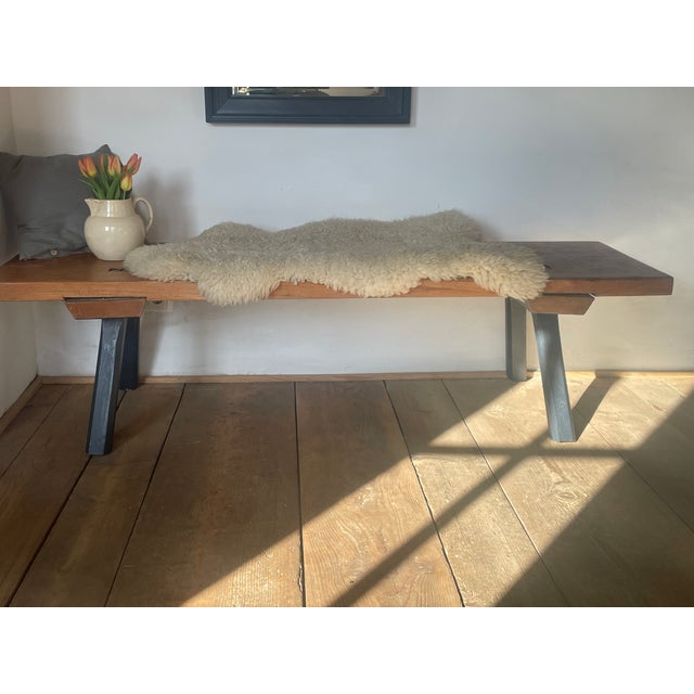 This charming, large, antique bench has been repainted, sanded, and oiled. Width: 179.5 cm Depth: 51.5 cm Height: 47 cm...