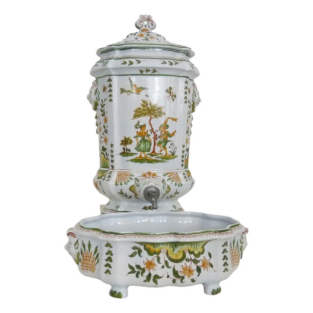 Wall Fountain and Basin in Moustiers Earthenware, 1970s For Sale