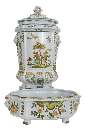 Wall Fountain and Basin in Moustiers Earthenware, 1970s