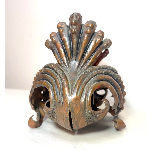 Thick Antique Handmade Forged Copper Brutalist Candle Holder Centerpiece Pricket For Sale - Image 10 of 13
