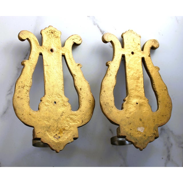 Louis XIV French Gilded Gold Harp Candle Votive Sconces, S/2 For Sale - Image 4 of 5