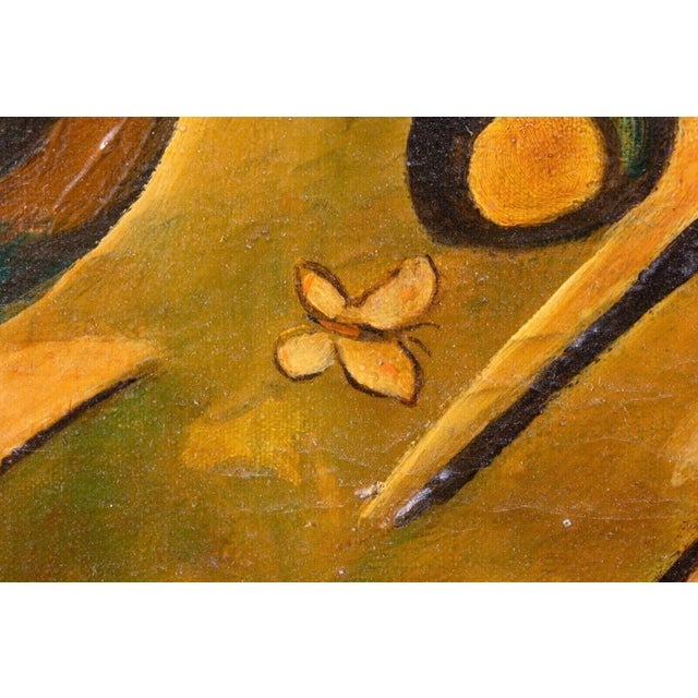 Wood c.e. Leonard Cubits Surreal Abstract Signed Oil Painting on Framed Canvas 1970 For Sale - Image 7 of 8