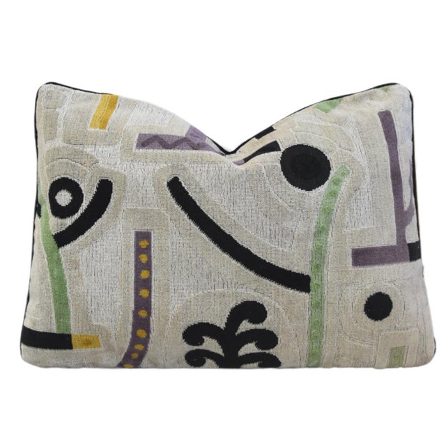 Abstract Clarence House Velours Klee Beige Modern Abstract Feather/Down Pillow For Sale - Image 3 of 6