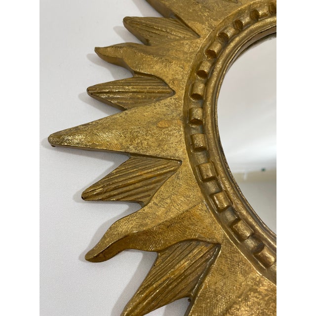 Vintage 1960s French Style 16.5" Gilded Sunburst Wall Mirror For Sale - Image 12 of 17