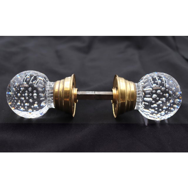 Traditional Antique Controlled Bubble Glass Wide Shank Door Knob Set For Sale - Image 3 of 6