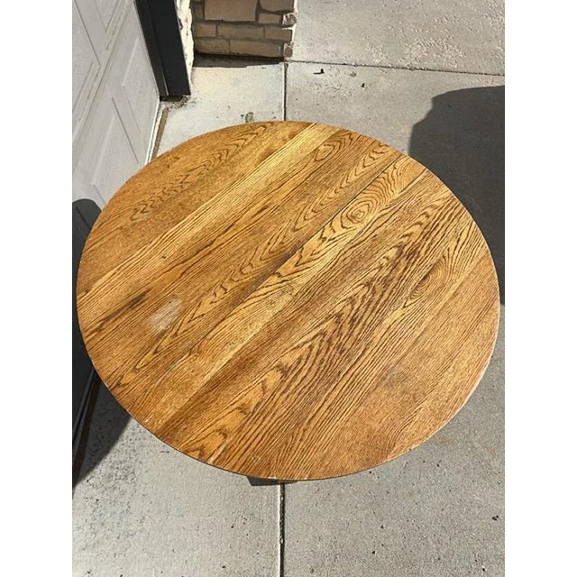 Vintage Mission Early 20th Century Round Tiger Oak Table For Sale - Image 4 of 6