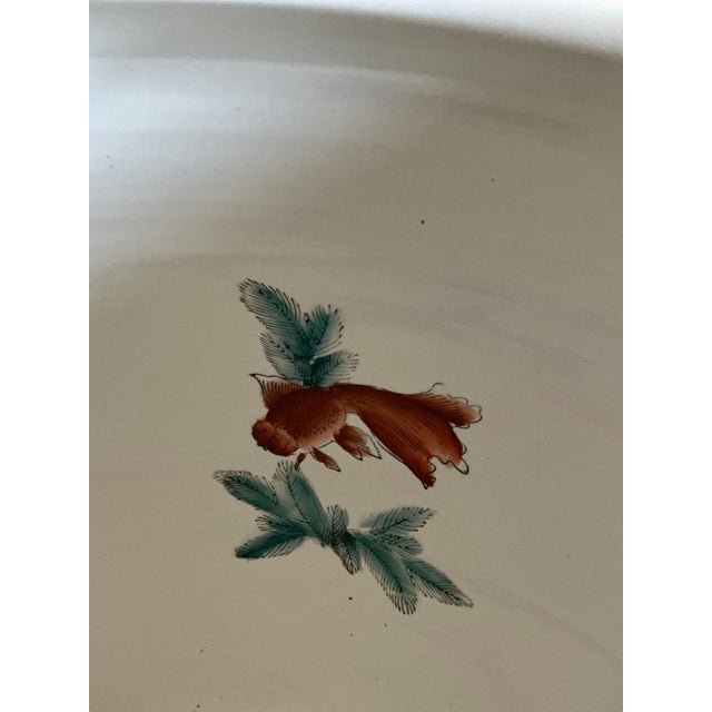 Mid 20th Century Large Hand‑Painted Asian Motif Fishbowl Table With Glass Top & Wood Stand For Sale - Image 10 of 12