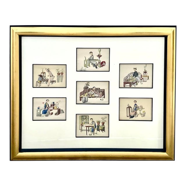 Set of Chinese Export Watercolor Paintings on Paper, Framed For Sale