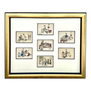 Set of Chinese Export Watercolor Paintings on Paper, Framed