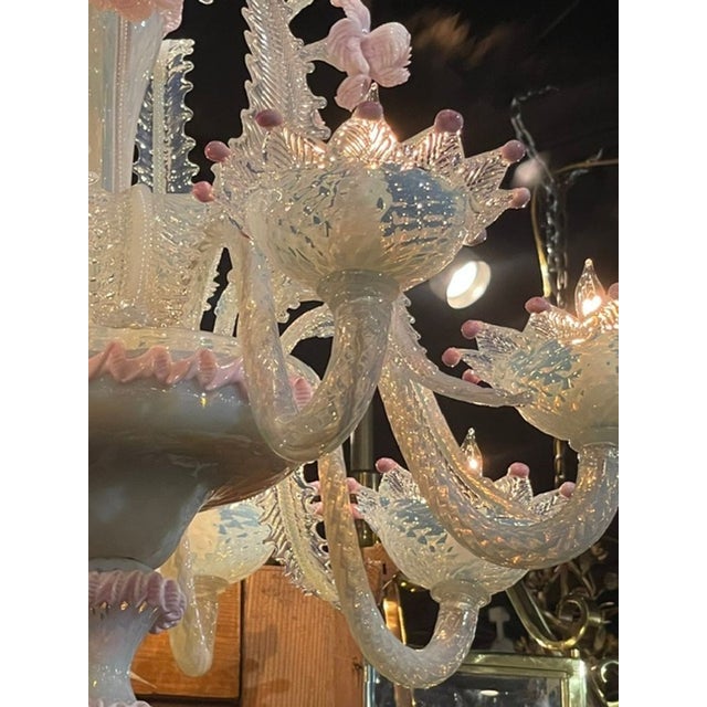 Glass Antique Venetian Opalescent and Pink Chandelier For Sale - Image 7 of 9
