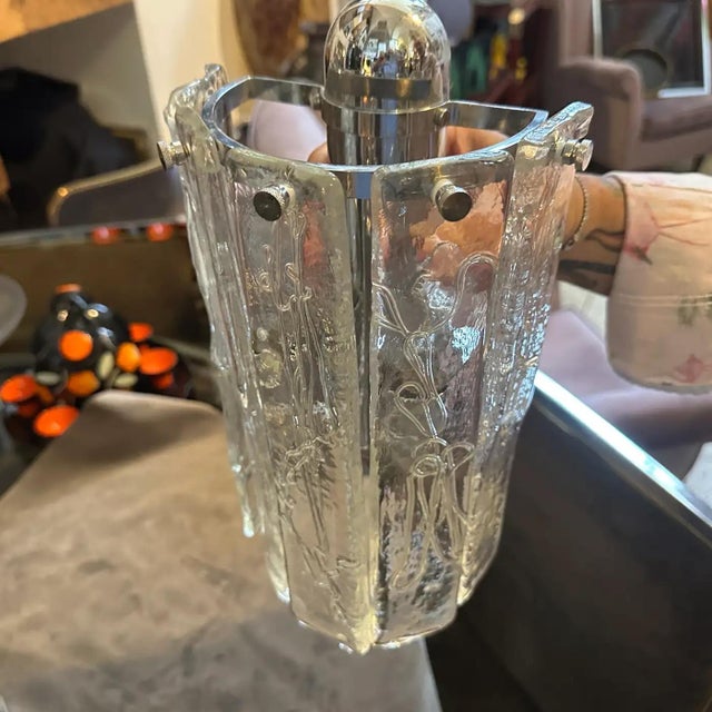 Mid-Century Modern Two 1970s Space Age Murano Glass and Steel Wall Sconces by La Murrina For Sale - Image 3 of 17