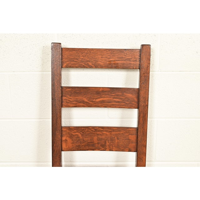 Stickley Brothers Antique Mission Oak Arts & Crafts Ladder Back Side Chairs or Dining Chairs, Newly Refinished For Sale In South Bend - Image 6 of 12