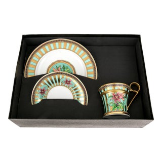 1990s Versace for Rosenthal “Floral Elegy” Porcelain Dessert Set – 3 Pieces, Boxed For Sale