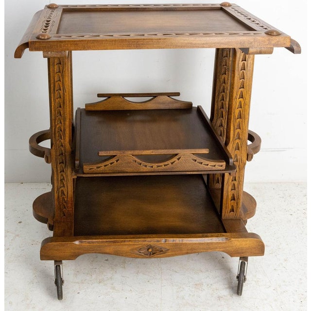 Bar cart drinks or cocktail carved trolley with brass studs. Interior dimension of the tray: 14.98 in. x 14.98 in. (38 x...