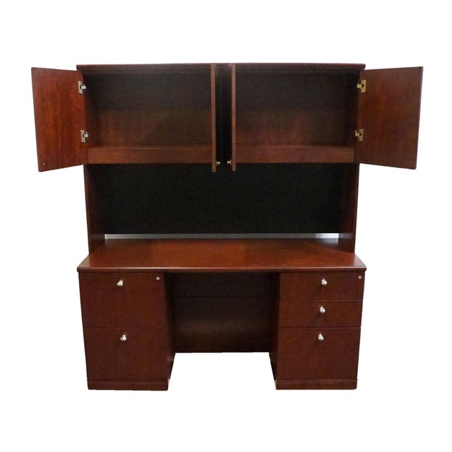 Bernhardt Furniture Cherry Contemporary Modern 60" Computer Credenza Desk W. Filing Cabinets and Cabinet Top For Sale In Kansas City - Image 6 of 16
