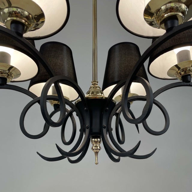 Black Cast Iron and Brass Chandelier, France, 1950s For Sale - Image 9 of 17
