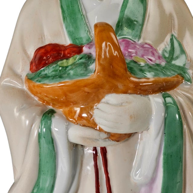 Chinese Laughing Lady Holding Basket Statue Figurine For Sale - Image 9 of 11